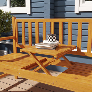 Wooden bench with a central lifting table that can accommodate 2 to 3 people