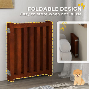 Foldable dog gate with door, 4 panels, brown