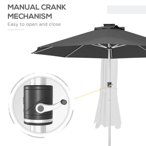 9.6-foot LED light-up parasol with 4 lighting modes, solar and USB charging, anthracite grey