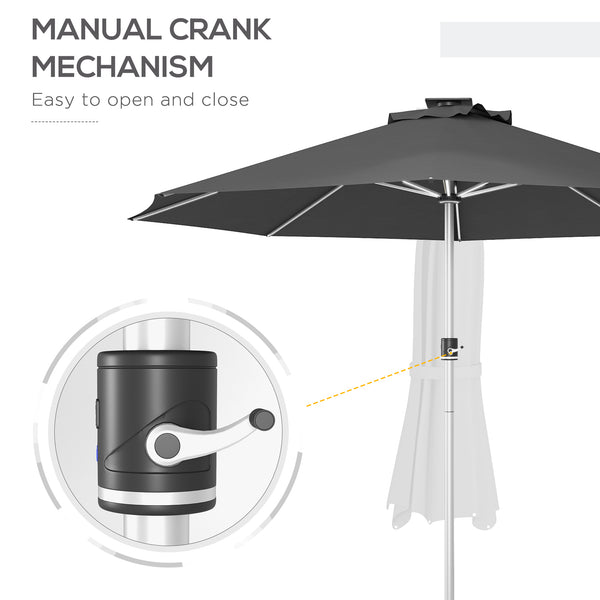 9.6-foot LED light-up parasol with 4 lighting modes, solar and USB charging, anthracite grey