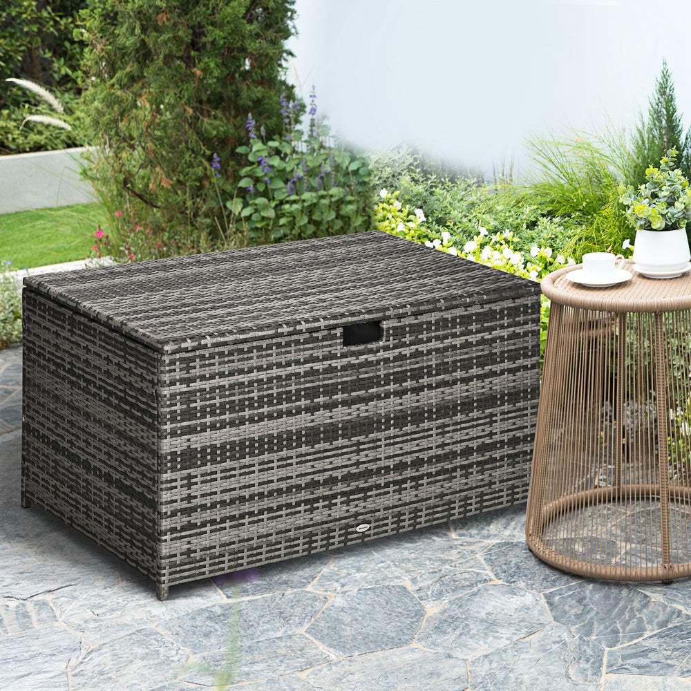 113 Gallon Outdoor Storage Box, Indoor Rattan Patio Box, Gray