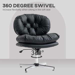 Black armless office chair with wide padded seat and adjustable height, black