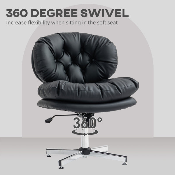 Black armless office chair with wide padded seat and adjustable height, black