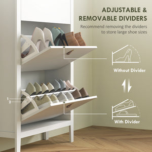 Narrow white and oak-effect shoe cabinet with 3 tilt drawers – 15 to 21 pairs