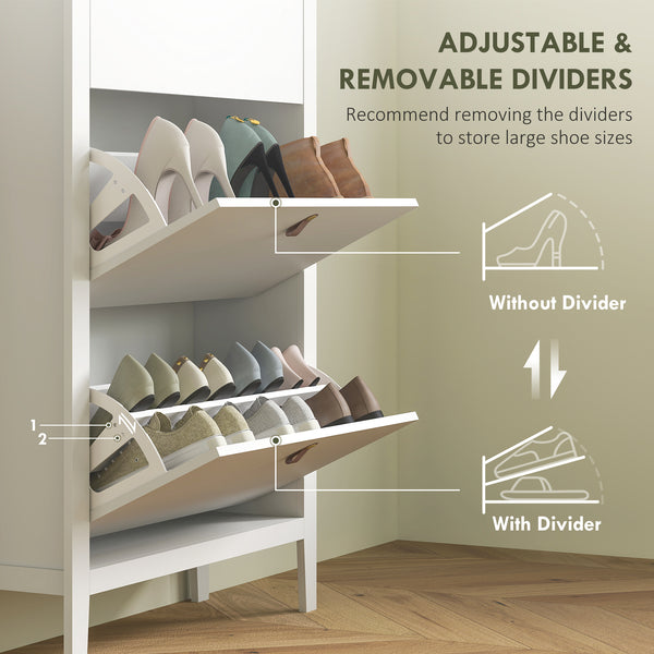 Narrow white and oak-effect shoe cabinet with 3 tilt drawers – 15 to 21 pairs