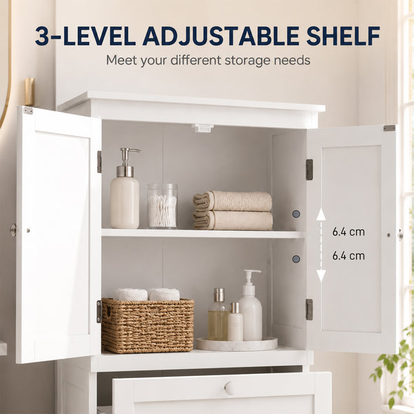 Bathroom storage cabinet with 2 drawers and adjustable shelf, white