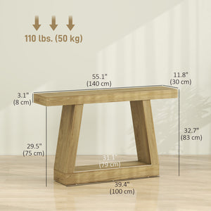 Table console style ferme à 2 niveaux avec rangement, couleur chêne