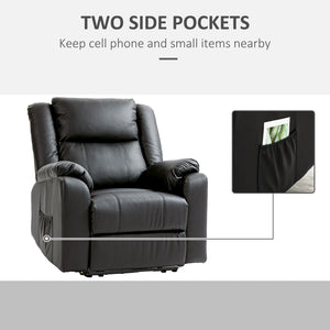 Faux Leather Recliner Chair with Footrest and 2 Side Pockets, Black