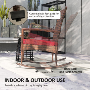Outdoor synthetic rattan rocking chair, burgundy
