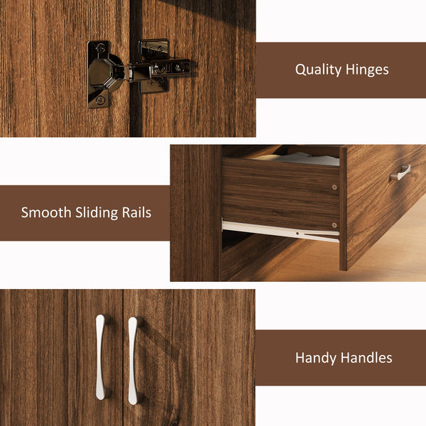 Wardrobe with hanging rod and 2 doors with 2 drawers, walnut