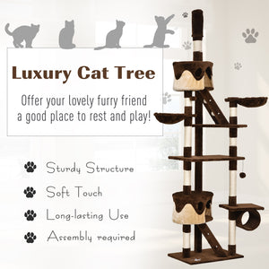 Giant Cat Tree 240-250cm, Ceiling Height, Scratching Post, Activity Center, Brown