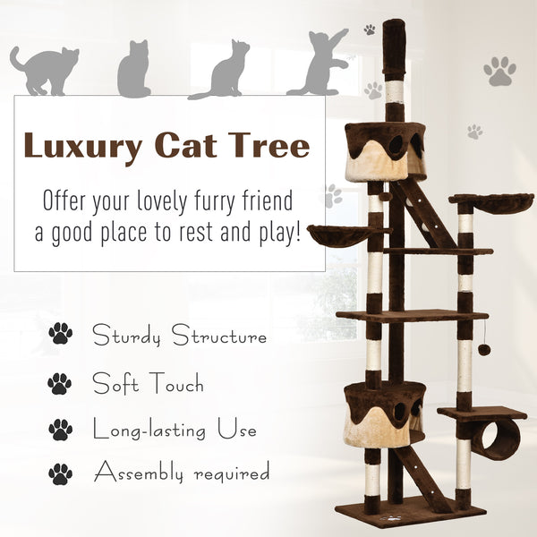 Giant Cat Tree 240-250cm, Ceiling Height, Scratching Post, Activity Center, Brown