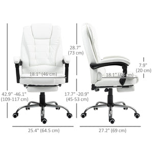 High-back office chair in synthetic leather with retractable footrest, white