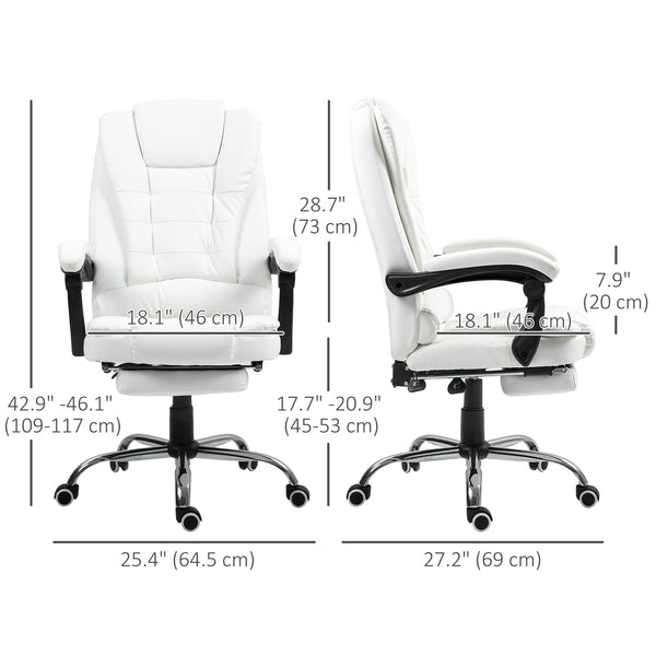 High-back office chair in synthetic leather with retractable footrest, white