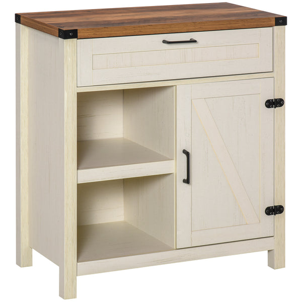Rustic style storage sideboard with barn doors, white