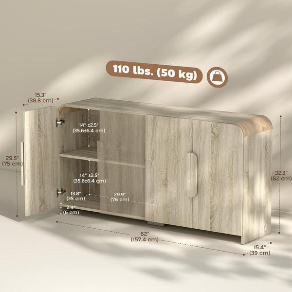 Modern storage buffet with soft-close doors and adjustable shelves, in natural wood