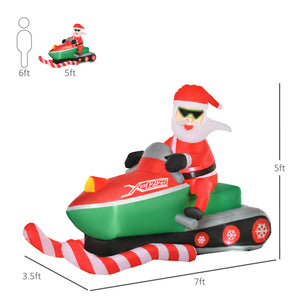 HOMCOM 1.6m Inflatable Santa Claus with LED Light-Up Snowmobile