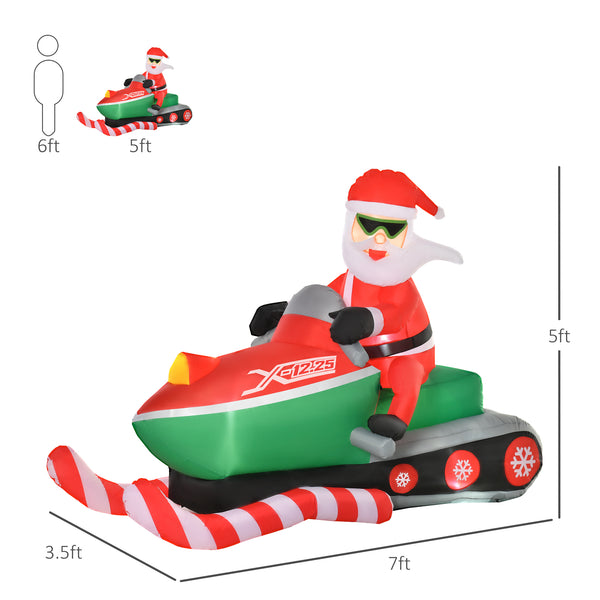 HOMCOM 1.6m Inflatable Santa Claus with LED Light-Up Snowmobile