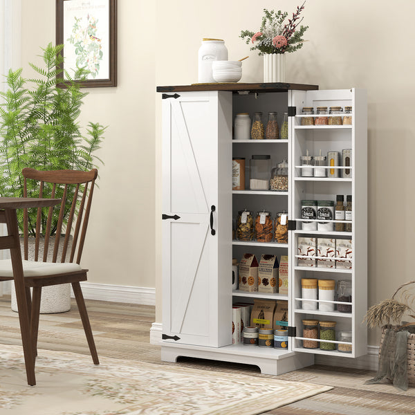 Country Style Pantry with Adjustable Shelves, White