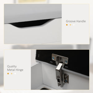 Shoe bench with padded cushion and hidden storage, white