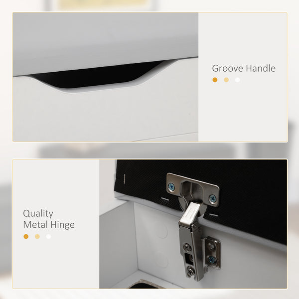 Shoe bench with padded cushion and hidden storage, white