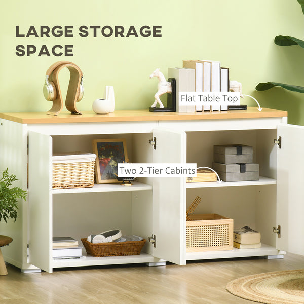 Sideboard with 4 doors and adjustable shelves for kitchen, living room or entryway, white