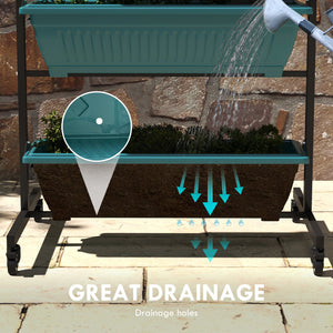 4-Tier Vertical Raised Garden Bed with 4 Bins, Casters and Stand for Outdoor Plants, Green