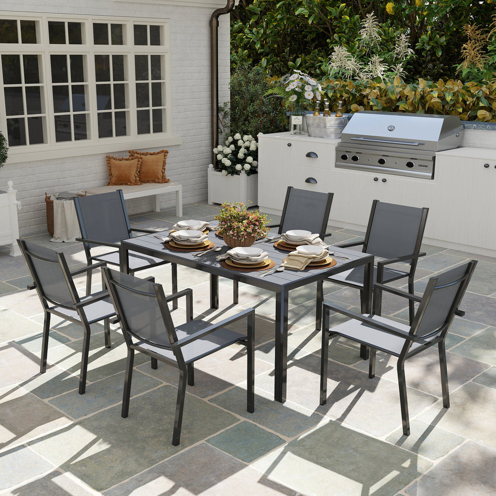 7-Piece Outdoor Dining Set with Stackable Chairs, Rustproof Steel