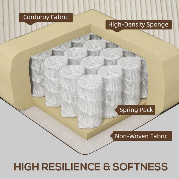 3 seater fabric sofa with spring cushion and cup holders, cream white