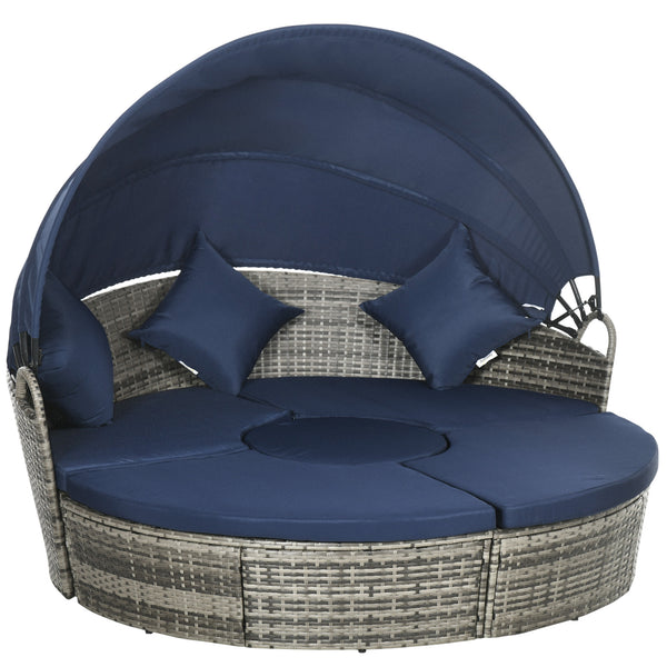 4-piece garden sofa bed with retractable canopy, dark blue