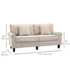 Modern 3-seater sofa in corduroy fabric, pine legs and rolled armrests, beige