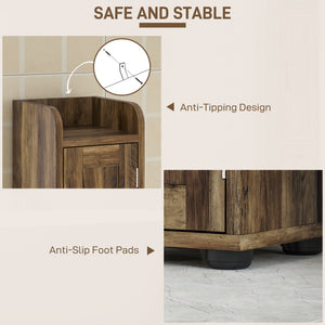 Narrow bathroom vanity, tall with barn doors, drawer and adjustable shelves, brown wood look