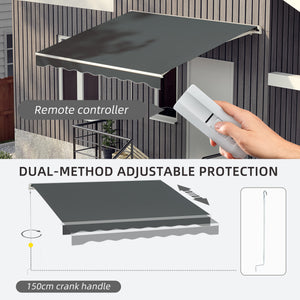 10' x 8' Electric Retractable Automatic Blinds with Remote Control, Crank Handle and Aluminum Frame, Gray