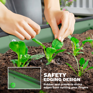 Raised outdoor planter in galvanized steel with metal support, light green