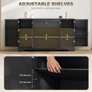 Modern Kitchen Storage Cabinet with Drawer, Adjustable Shelves with Door Brackets, Black