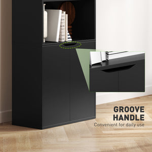 4-Tier Open Bookcase with Doors, Black