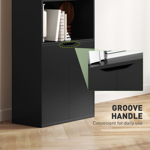 4-Tier Open Bookcase with Doors, Black