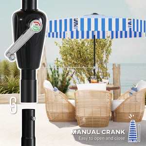 8.7-foot tilting parasol with crank and vent, blue and white 