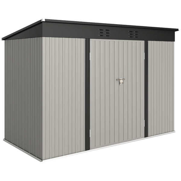 Galvanized steel garden shed with lockable doors