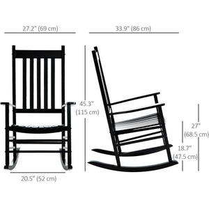 Wooden Porch Rocking Chair Outdoor Patio Rocker Garden Single Leisure Reclining Seat Armchair Black
