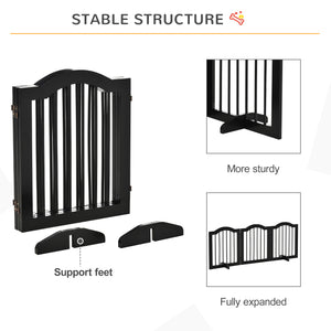 3-Panel Foldable Dog Gate with Support Feet, Black