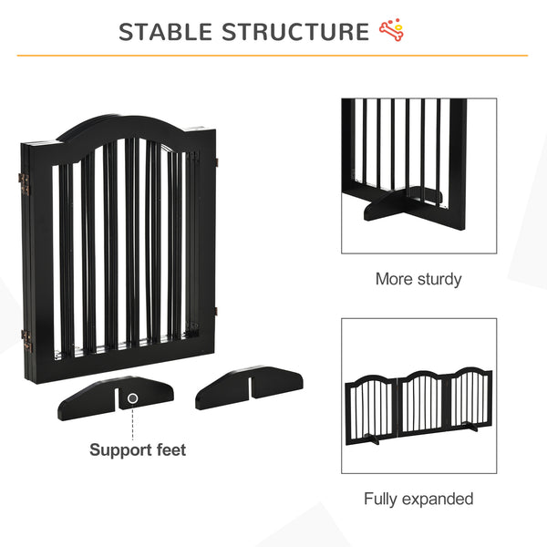 3-Panel Foldable Dog Gate with Support Feet, Black