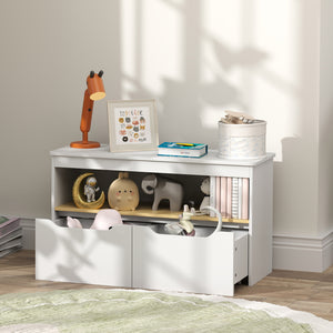 Bookcase with 2 drawers and large shelf, white