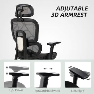 Mesh office chair with 3D armrests, black