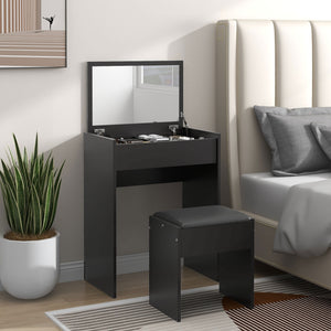 Modern dressing table with makeup table and padded stool, black