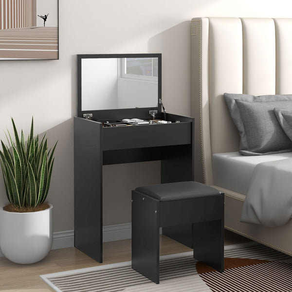 Modern dressing table with makeup table and padded stool, black