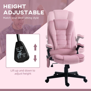 Reclining massage office chair with high back and swivel casters, pink
