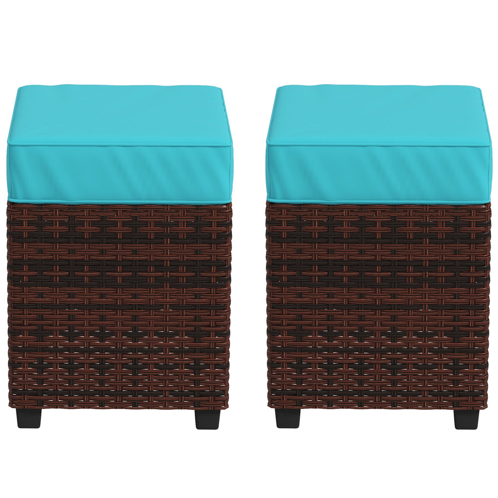 Set of 2 garden poufs in woven resin, sky blue