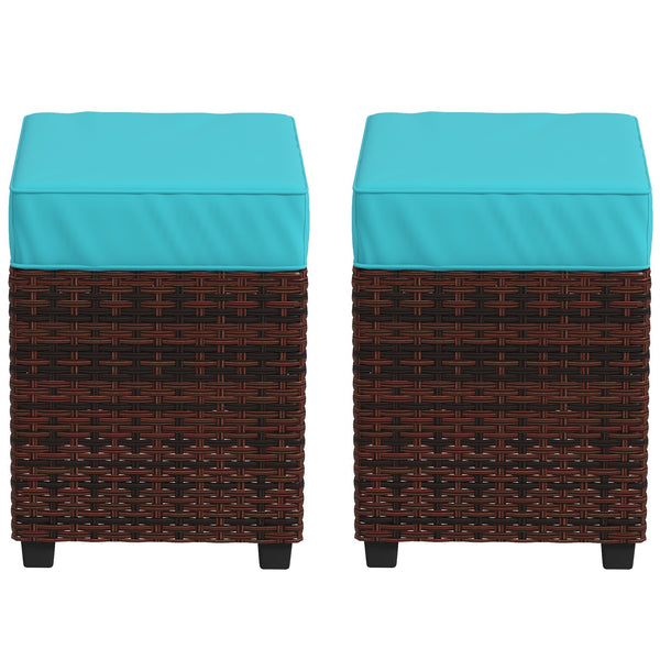 Set of 2 garden poufs in woven resin, sky blue