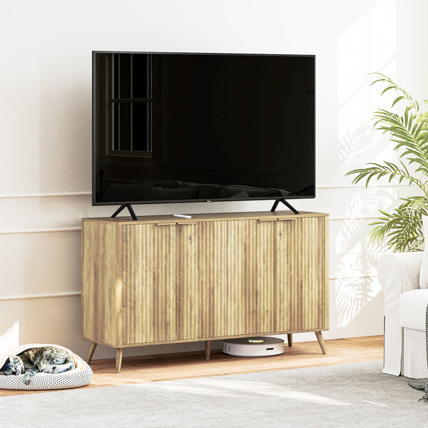 Modern Sideboard with 4 Fluted Doors and 2 Adjustable Shelves for Kitchen and Living Room, Natural